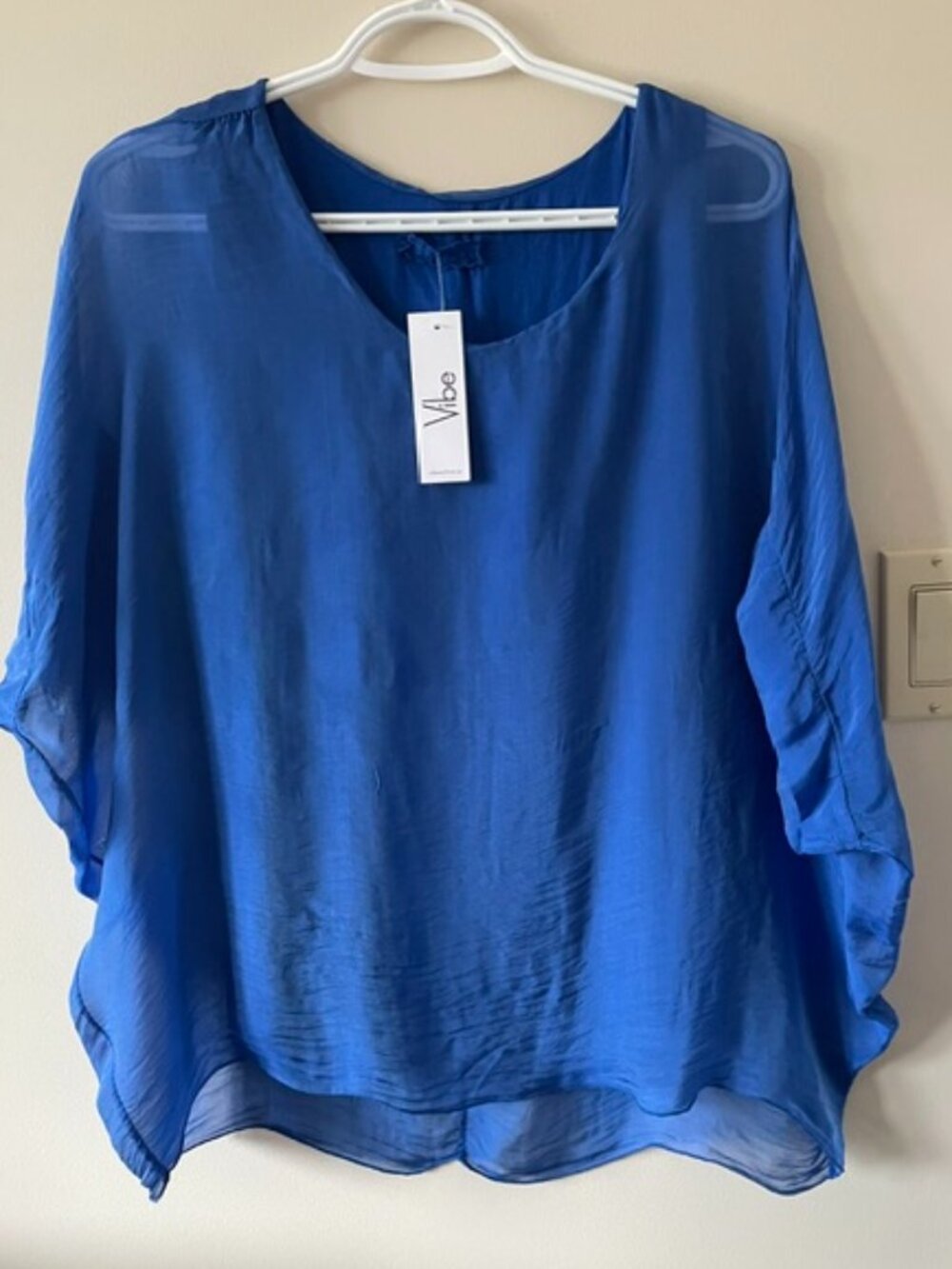 Vibe Royal Blue Silk Sheer Overlay Blouse over a Tank Top Sz L/XL NWT